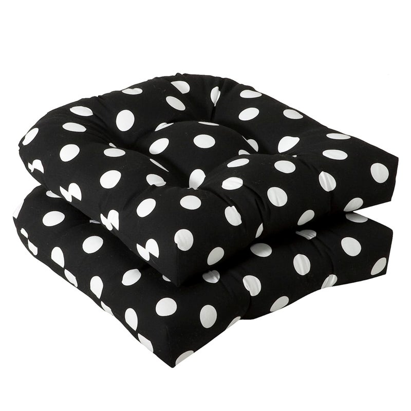 Pillow Perfect - 386065 Outdoor/Indoor Polka Dot Tufted Seat Cushions (Round Back), 19" x 19", Black, 2 Pack - Image 1